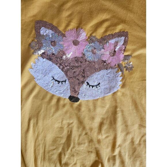 Yellow Fox Graphic Tie-Front Shirt With Sequence Detail, Girls Size 12 Large - Picture 2 of 8